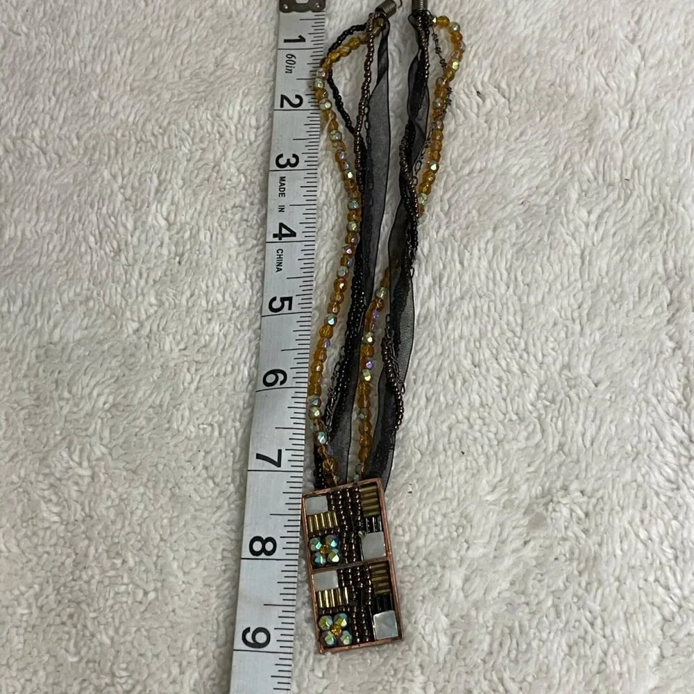 Artisan Designed Mosaic Style Beaded Pendant Necklace - Picture 3 of 4